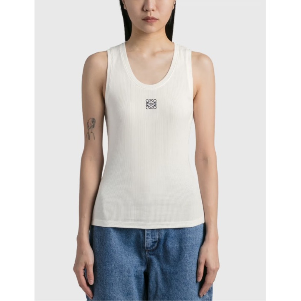 Loewe Womens Anagram Tank Top Ribbed Sleeveless Cotton Blend Scoop Neck Sz M